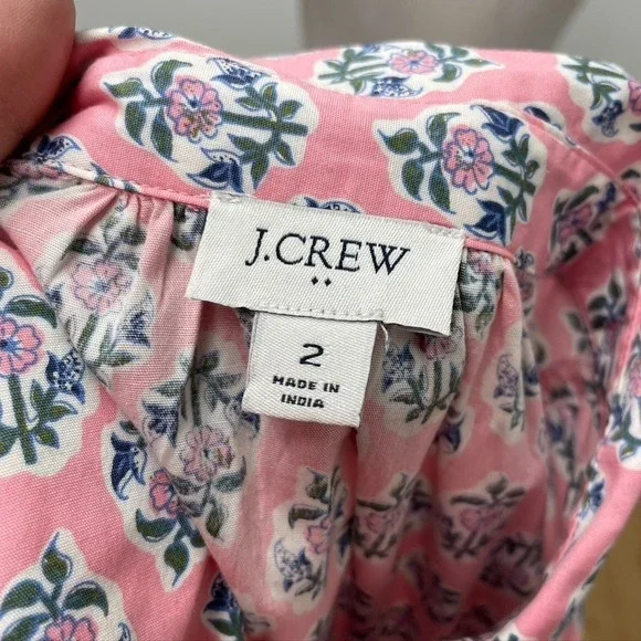 J Crew Printed Collared Mini Shirt Dress Womens 2 Coquette Teacher Girly Easter - Picture 10 of 14